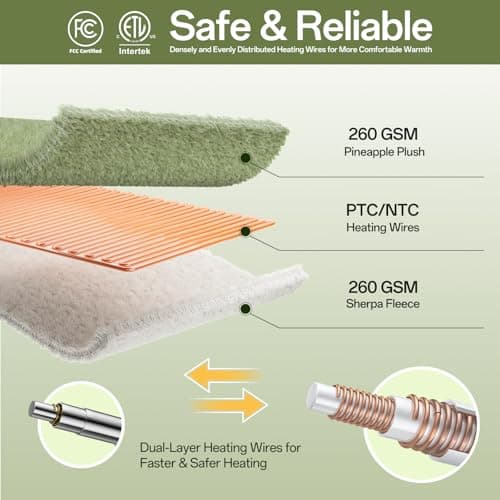 LunaHush Heated Blanket Electric Blanket King Size, 90" x 100" Fast Heating Blanket with Dual Control 8 Heating Levels & 10 Hours Auto Off, Machine Washable, ETL & FCC Certification, Green 5