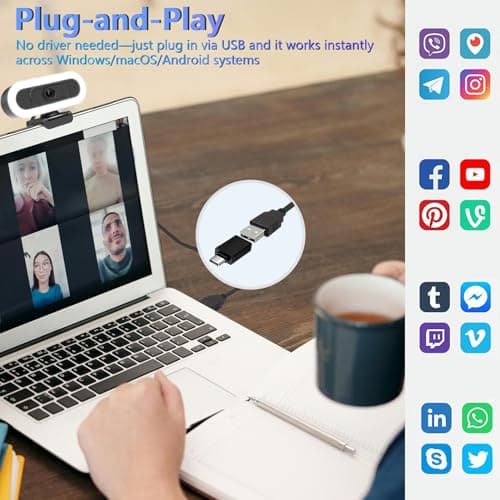 Hgarsin 2K Webcam for PC,Streaming Computer Camera with Fill RGB Lights,Autofocus Webcam with Microphone and Cover,Plug-Play USB Web cam for Desktop Computer,Meeting,Gaming,Video Calling 7