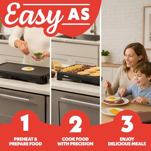 Gourmia 22 Inch XL Electric Griddle Pan - Nonstick Extra Large Flat Top Ceramic Surface, Countertop Cooker, Adjustable 200°F–400°F, Pull-Out Drip Tray, Compact Handle-Free Design 8