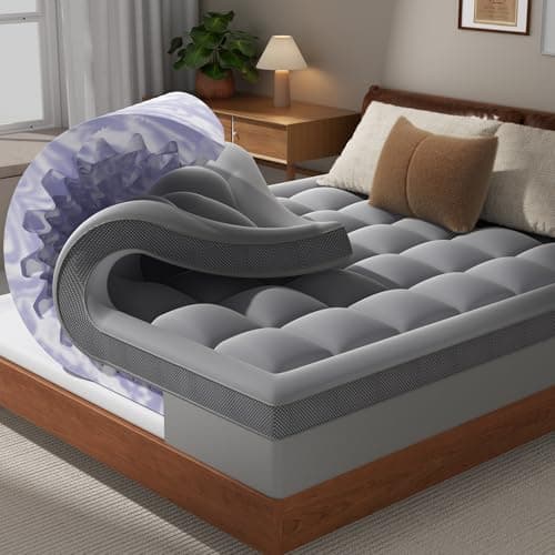 ChiXpace Dual Layer 4 Inch Memory Foam Mattress Topper Queen - 2 Inch Gel Memory Foam and 2 Inch Pillow Top Mattress Pad, 7-Zone Egg Crate Queen Size Mattress Topper (Gray)
