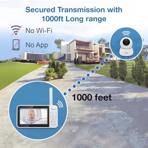 VTech VM924-2 Remote Pan-Tilt-Zoom Baby Monitor with 2 Cameras & Audio,5" LCD Screen,Up to 17Hrs Video Streaming&31Hrs Battery for Audio,Night Vision,1000ft Range,Soothing Sounds,Temperature Sensor 9