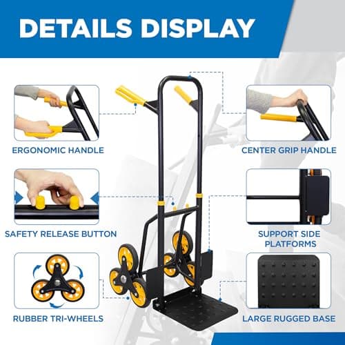 Mount-It! Stair Climbing Dolly for Moving, Heavy-Duty Hand Truck for Stairs with 6 Wheels, Folding Stair Climber Cart with Telescoping Handle, 330 lb Flat / 265 lb Stair Capacity 5