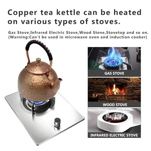 YJX Copper Tea Kettle For Stovetop, Japanese Style Non-Coating Pure Copper Teapot with Stainless Steel Infuser For Loose Tea, Large and Solid Tea Pot For 3-7 Cups (2000ml) 4