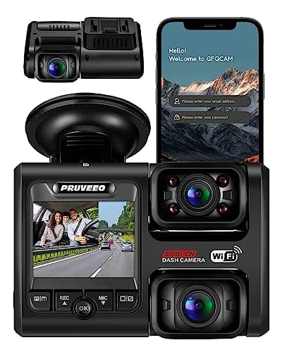 PRUVEEO Dash Cam, Front and Inside 1080P Dual FHD Dash Camera for Cars, Novatek Processor, Single-Channel 2160P, Infrared Night Vision, Built-in WiFi, 24H Parking Monitor Mode, 2 Inch LCD, 512 Gb Max