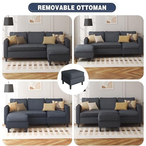 Shintenchi Small Sectional Couch Sofas, 3 Seat L Shape Sofa with Ottoman, Corduroy Upholstered Convertible Sofa Couches, Small Couch for Apartments, Living Room and Office 5