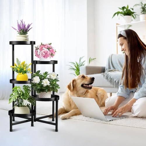 Atpddpey Plant Stand Indoor Outdoor 5 Tier Black Metal Plant Holder 31 in Tall 9 in Wide,Tiered Flower Pot Display Stand,Multiple Plant Stand for Living Room Corner Garden Patio Lawn Balcony 7