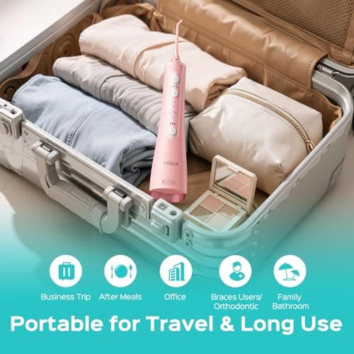 COSLUS C50 Portable Water Flosser for Teeth: 4 Modes & 5 Intensity Levels Professional Electric Dental Pick for Sensitive Gums, Braces & Orthodontic - Cordless for Travel Use, for Adults, BPA-Free 6