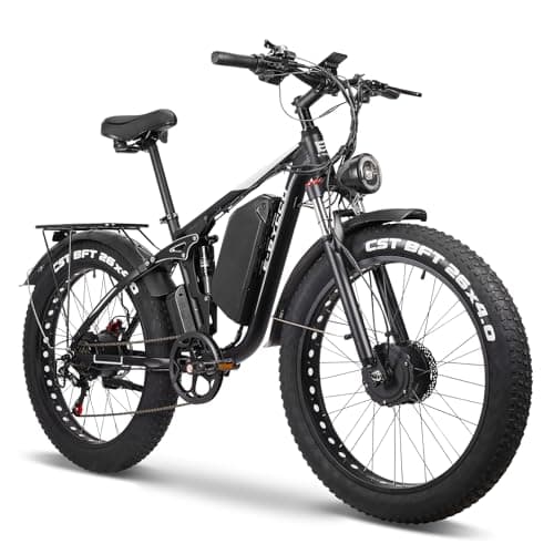 (26" EB7PRO, White) Ebike for Adults, 4000W Peak 6000W Dual Motor Electric Bike, 52V 32AH, 90Mile & 45MPH Fat Tire All Terrain Electric Bicycles, 7 Speed AWD Full Suspension Electric Mountain Bike