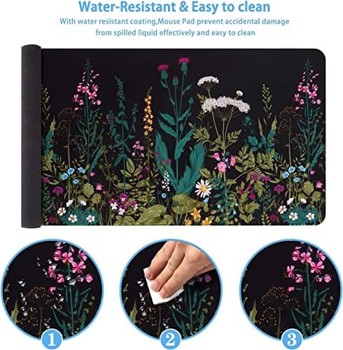 iCasso Desk Mat, Big Desk Pad, XXL Extended Gaming Mouse Pad, Large Mouse Pad for Desk Protector, Rubber Base Mousepad with Stitched Edges, Keyboard Mouse Mat for Work, Game, Office, Home - Weeds 6