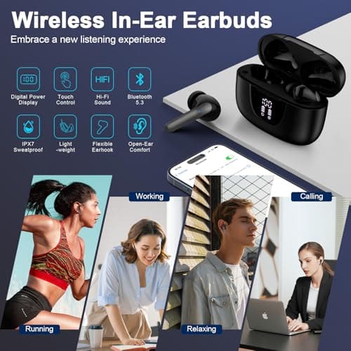 Samsung Wireless Headphones Bluetooth Ear Buds for Samsung Galaxy A17 A16 A36 S25 Ultra S24 S23 S22 S21 Bluetooth 5.3 Earbuds with Mic Noise Cancelling in Ear Earphones 60H Playback with LED Display 7