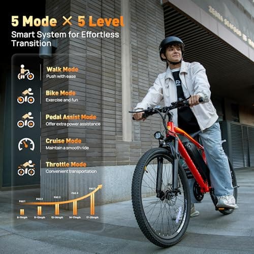 LUXECYCLES Electric Bike for Adults 70Miles 20 MPH,750W Peak Brushless Motor,48V 10.4Ah Removable Battery Ebike,21-Speed/26 tire,Dual disc Commute Electric Bicycle(TUV& UL2849) Orange 7