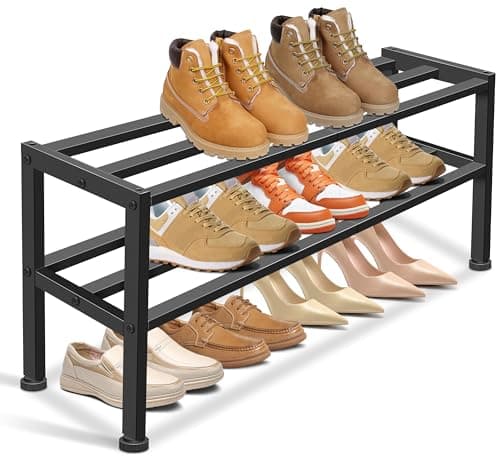 KEETDY Heavy Duty Shoe Rack for Closet Entryway, Stackable Shoe Organizer for Small Space Metal Shoe Rack Shelf Storage for Bedroom, Floor, Outdoor (Black)