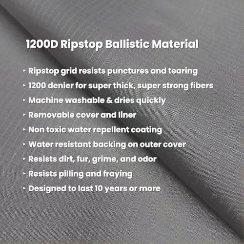 K9 Ballistics Tough Ripstop Orthopedic Crate Bed - Durable Kennel Pad with Washable Cover for Large Dogs, 41 x 27 fits 42” Wire Crate, Obsidian Black 5