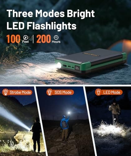 Power Bank Solar Charger 46800mAh Built in 4 Cables 3 Foldable Solar Panels, PD20W Fast Charging Portable Charger, LED Display Powerbank USB C in/Output, External Battery Pack with SOS Camping Light 5