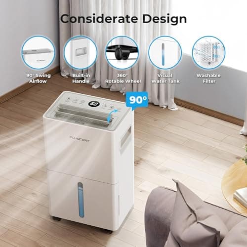 1500 Sq.ft Dehumidifier for Basement, PLUSCENT Max 21 Pint/Day Dehumidifiers for Home, Large Room, Bedroom with Drain Hose, Smart Humidity Control & Monitor, 3 Operation Modes, 24H Timer, Auto Defrost 8