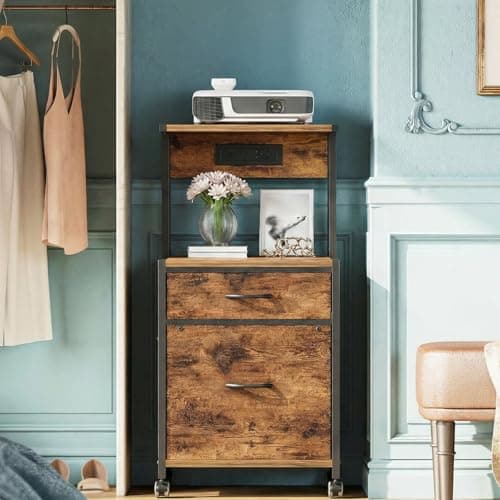 VonDream 2-Drawer File Cabinets for Home Office, Filing Cabinet with Charging Station, Vertical Office Cabinet with Open Storage Shelf, Printer Stand with Drawer Fits A4 or Letter Size for Home Office 5