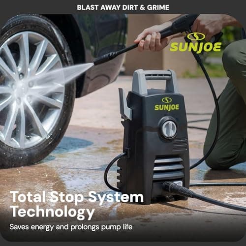 Sun Joe Electric Pressure Washer with Powerful Motor for Cars/Fences/Patios/All Uses, Safety First GFCI Power Cord, Adjustable Spray Wand & Total Stop System, 20-Foot Hose, Black, SPX205E-XT 7