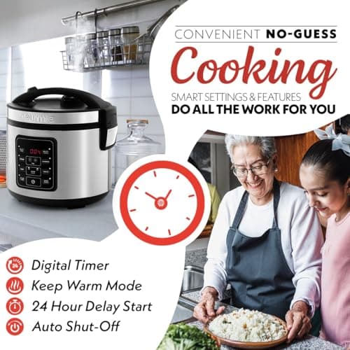 Gourmia Rice Cooker – 5 Qt Capacity, 20 Cup Cooked, 10 Cup Uncooked, Digital Controls, 6 Cooking Presets, Grain Cooker & Steamer, Nonstick Pot, Steam Tray, Delay Timer, Keep Warm, Stainless Steel 6