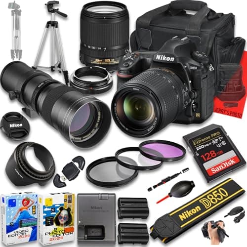 Nikon D850 DSLR Camera with AF-S DX NIKKOR 18-140mm f/3.5-5.6G ED VR and 420-800mm f/8 Super HD Telephoto Lens + 128 GB Memory + Extra Battery + Camera Case + More (24pc Bundle) (Renewed)