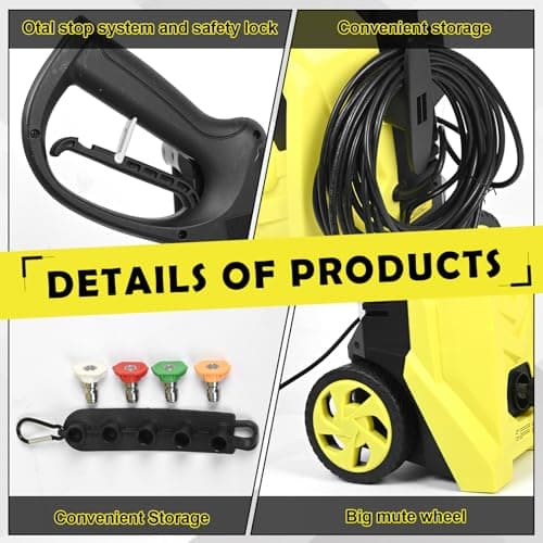 Electric Pressure Washer Max 2030 PSI 1.76 GPM 14.5-Amp 1800W Pressure Washer with 20 FT Tangle-Free Hose 35 FT Power Cord for Cars Fences Driveways Patios 5