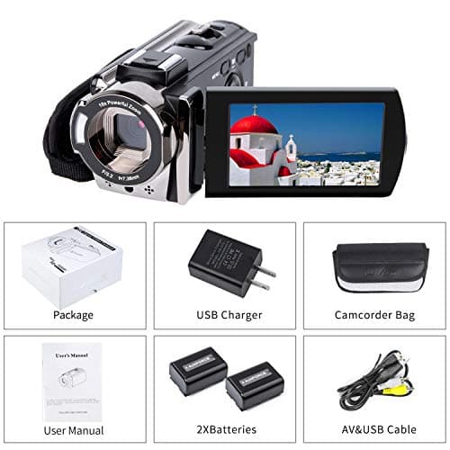 kicteck Video Camera Camcorder Digital Camera Recorder Full HD 1080P 15FPS 24MP 3.0 Inch 270 Degree Rotation LCD 16X Zoom Camcorder with 2 Batteries(604s) 8