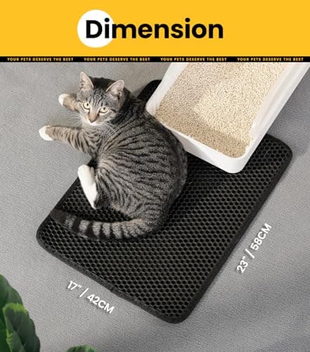 Conlun Cat Litter Mat 23"x17", Honeycomb Double Layer Waterproof Urine Proof Trapping Waste for Kitty Litter Box, Washable, No Slip Cat Matt for Floor, Black 5