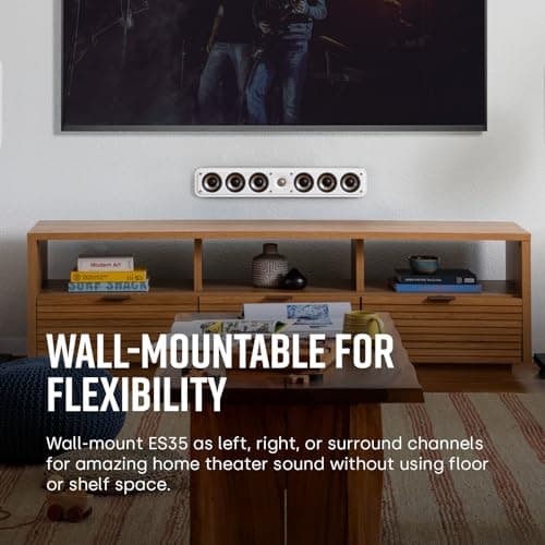 Polk Signature Elite ES35 Slim Center Channel Speaker - Hi-Res Audio Certified, Dolby Atmos & DTS:X Compatible, 1" Tweeter & (6) 3" Woofers, Dual Power Port for Effortless Bass, Elegant White-Washed 6