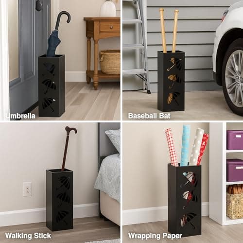 Okllen Metal Umbrella Holder, Square Umbrella Stand Rack for Entryway, 6.3" x 6.3" x 16.5", Black 9