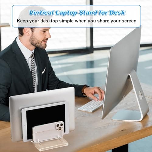 Chunful Adjustable Vertical Laptop Stand for Desk, Acrylic 3 Slot Laptop Holder Desktop, Invisible Desktop Notebook Dock for Notebook Computer, All Gaming Laptops up to 17'' 6