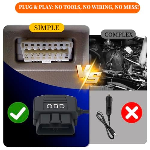 OBD2 dash cam power cable USB C ,OBD to Type-C Adapter Hardwire Kit with 24/7 Parking Mode, Low Voltage Protection (11.6V/23.4V) with 2 Modes Switch , Acc Detection, Plug and Play Continuous Recording 7