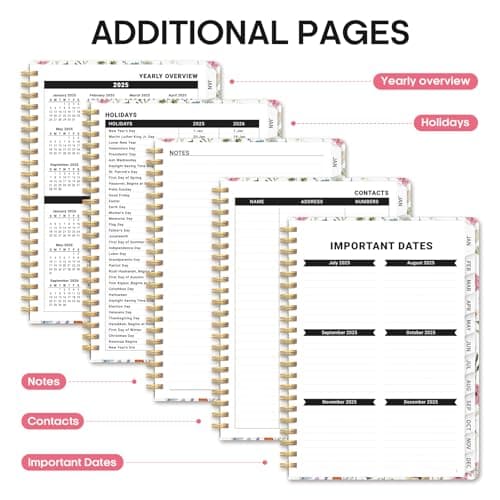 2025 Planner Weekly and Monthly, Jan 2025 to Dec 2025, Hardcover 2025 Calendar Planner Book with Tabs & Inner Pocket, Office Home School Supplies for Women & Men - A5 (6.3" x 8.5"), Spiral Bound, Wildflower 5