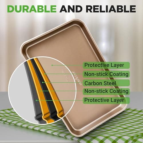 NutriChef 2 Piece Cookie Sheets for Baking, Nonstick Carbon Steel Baking Sheets - Durable, Thick, and Wrap Resistance, Easy to clean, Dishwasher & Oven Safe up to 450F 8