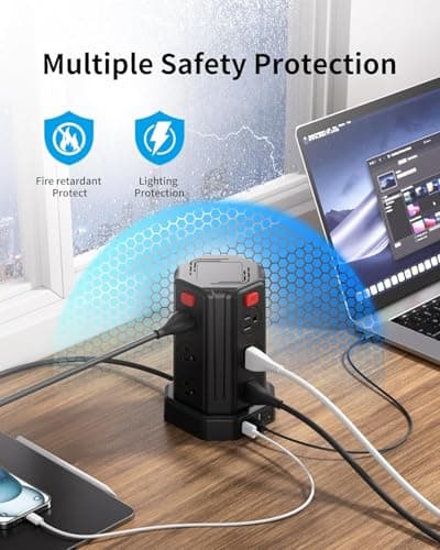 Power Strip Surge Protector, 10 Ft Extension Cord with 12 AC Multiple Outlets 4 USB (1 USB C), SMALLRT Power Tower Desktop Charging Station 3
