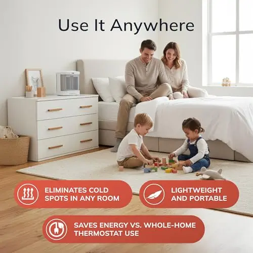 Lasko Portable Electric Ceramic Space Heater with ALCI Plug for Bathroom Use, 2 Heat Settings and Simple Heat Button, 8 Inches, White, 1500W, CD08200 5