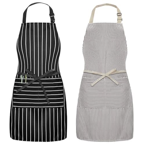 Syntus 2 Pack Adjustable Bib Apron Waterdrop Resistant with 2 Pockets Cooking Kitchen Aprons for Women Men Chef