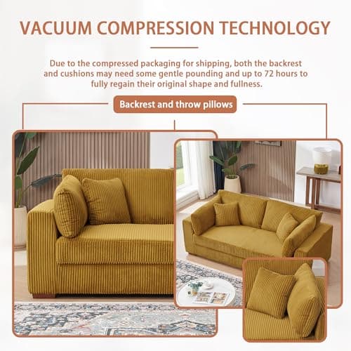 81" Sofa Couch,Modern Couches for Living Room,Corduroy Cloud Couch,Deep Seat Sofas for Living Room (Yellow) 7
