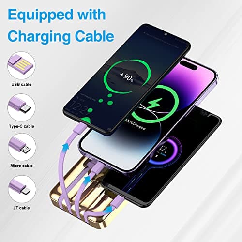 ummz Portable Charger 12000mAh with Built-in Cables,22.5W Fast Charging Power Bank,USB C Input/Output,Smart LED Display,Compact External Battery for iPhone 15,Samsung Galaxy,iPad,Tablets 3