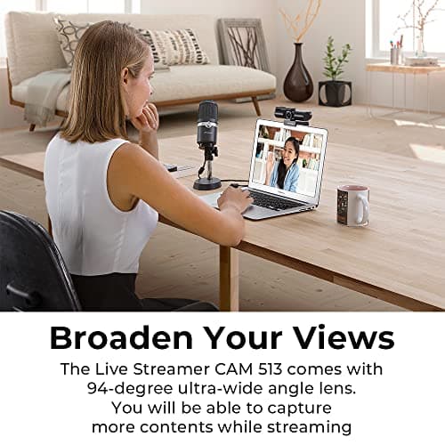 AVerMedia Live Streamer CAM 513-4K 30 fps UHD, Ultra Wide Angle Webcam with Fixed-Focus Glass Lens, for Indoor Lighting, Works with OBS, Zoom, Black 5