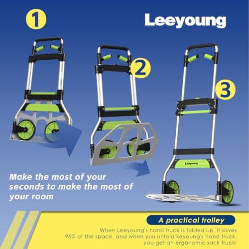 Leeyoung Folding Hand Truck and Dolly,309 lb Capacity Aluminum Portable Cart with Telescoping Handle and PP+EVA Wheels 7