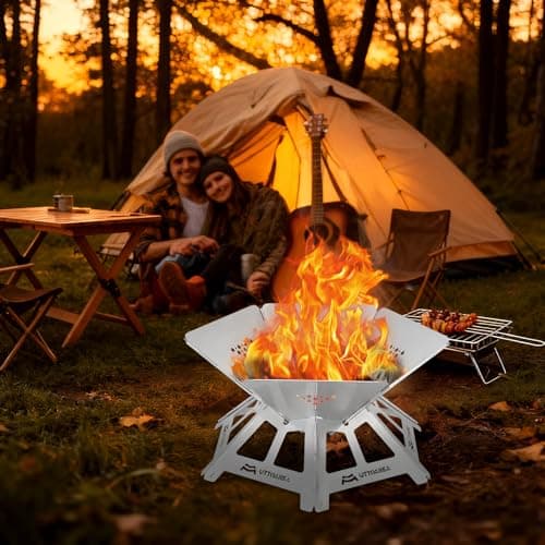 UTTOAREA 21" Portable Outdoor Fire Pit, Stainless Steel Portable & Collapsible Fire Pit with Charcoal Grill Net & Storage Bag,Wood-Burning for Patio, Backyard BBQ, Camping & Beach Bonfires 6