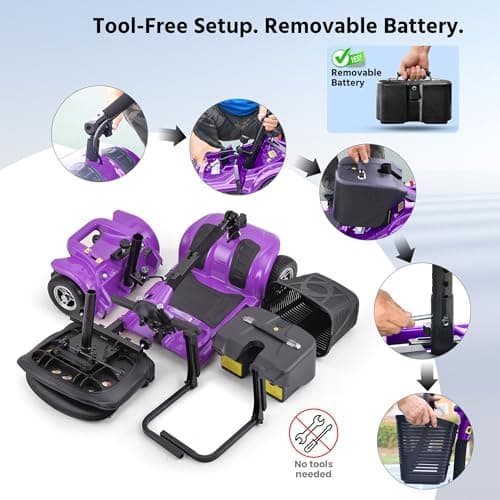 Mobility Scooter for Adults, Senior, 4 Wheels Electric Powered Chargeable Device for Travel, Lightweight Mobility Scooter with LED Headlights and Basket, Charger Included 5