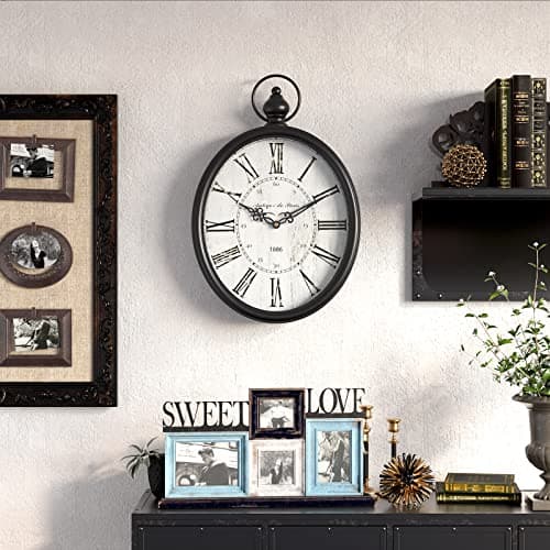 Menterry Oval Retro Wall Clock, Rustic Vintage Style, Black Antique Design, Battery Operated Silent Decor Large Wall Clocks for Kitchen,Farmhouse,Office (15.5" H x 10.5" W) 6