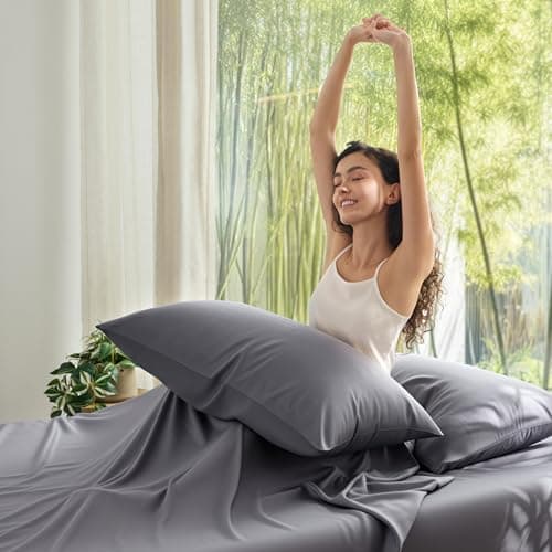 Bedsure Zipper Pillow Cases Queen, Cooling Pillow Cases Queen Size Set of 2, Rayon Derived from Bamboo Cooling Pillowcases for Hot Sleepers, Soft & Breathable Pillow Covers, Dark Grey, 20x30 Inches 8