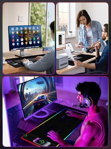abc.mat 2-in-1 RGB Gaming Mouse Pad with Wireless Charging, 31.5"x15.8" Large, 24 Light Effects, Non-Slip Base, Waterproof Ultra-Smooth Surface, No Adapter 8