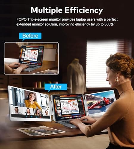 FOPO Laptop Screen Extender 16"- 1200P 16:10 FHD Triple Monitor for 12~18.5", Portable Monitor for Laptop with HDMI and USB-C Connectivity for MacBooks(NOT M1 M2 M3)/Wins, Chrome, Surface 5