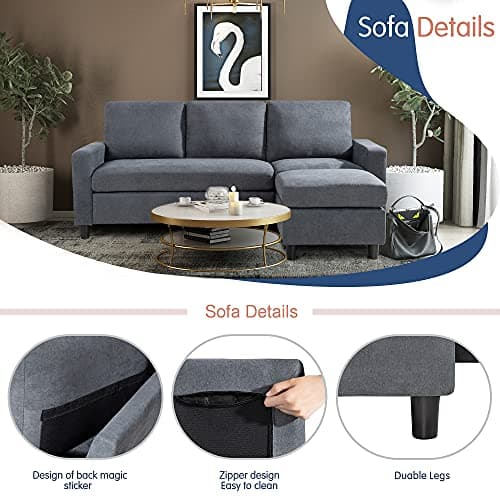 Shintenchi Sofa,Convertible Sectional Sofa with Storage Ottoman for Living Room, L Shaped Couch Sectional Sofafor Small Space Linen Couch (Dark Grey) 5