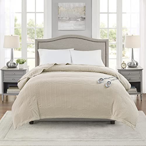 Beautyrest Electric Blanket Luxurious Micro Fleece Ultra Soft Ribbed Textured, Cozy and Snuggly Cover for Cold Weather, Fast Heating, Auto Shut Off, 20 Level Heat Setting Controller, Queen, Beige 7