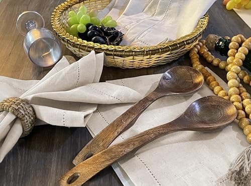 Bedding Craft Linen Flax Cotton Cloth Dinner Napkins Set of 12 – 18x18 Natural Fabric with Hemstitched Mitered Corners – Machine Washable Wedding, Cocktail & Party Table Napkins 8