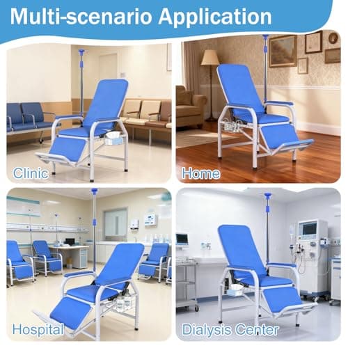 Adjustable IV Infusion Chairs, Lay Flat Medical Recliner Chairs, Hospital Nursing Chair, Waiting Room Comfortable Padded Seat, Load Capacity 330 lbs 6