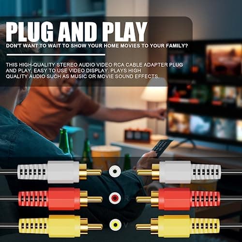 Eanetf RCA Cables, 3RCA Cable Audio Video 24K Gold Plated Connecting Audio Video Components AV Male to Male Cable for Home Theater amp, Stereo Systems (5ft-1pcs) 7